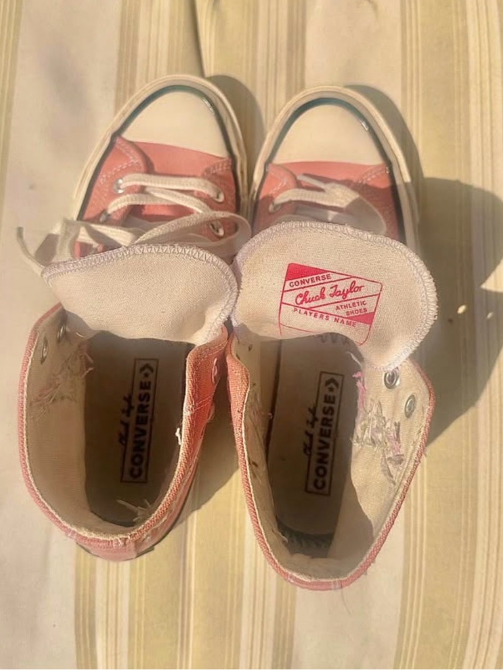 Converse Embroidered High Top Sneakers in Coral Pink with White Accents - Picture 5 of 6